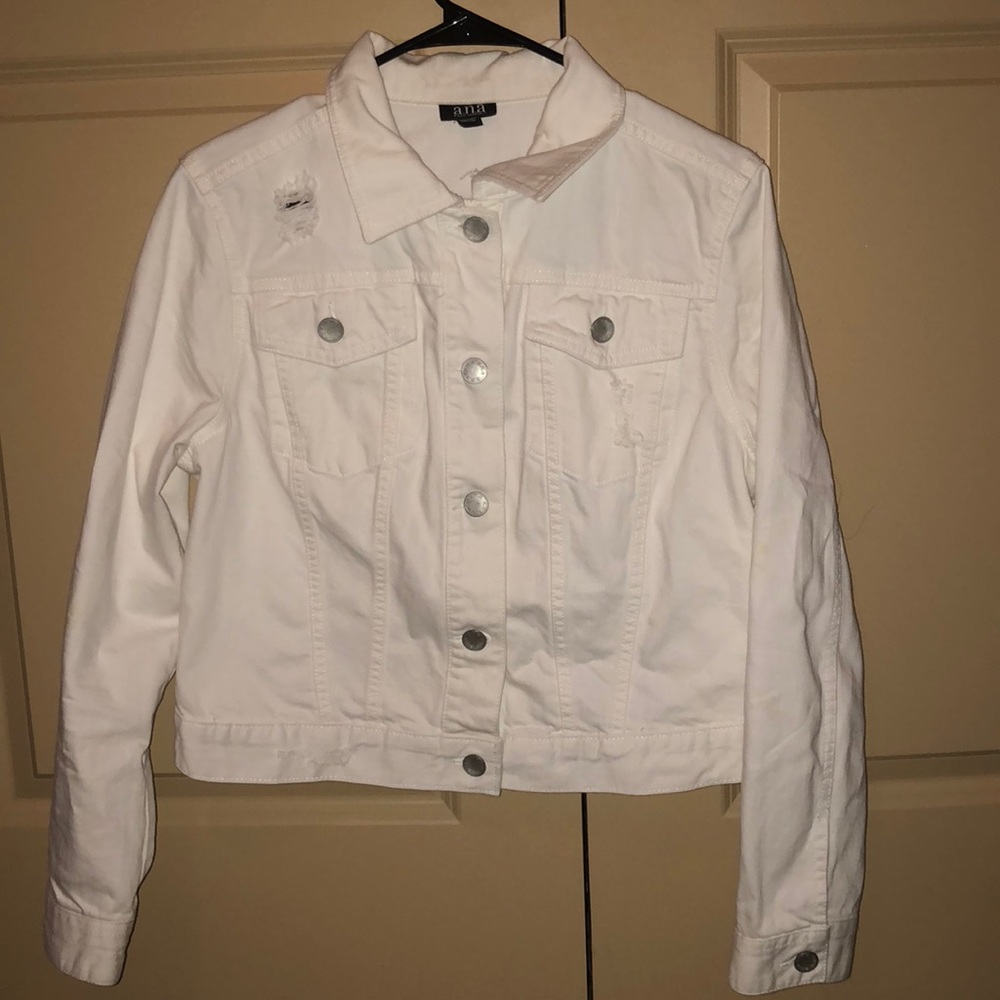 A.N.A Slightly Distressed White Jean Jacket